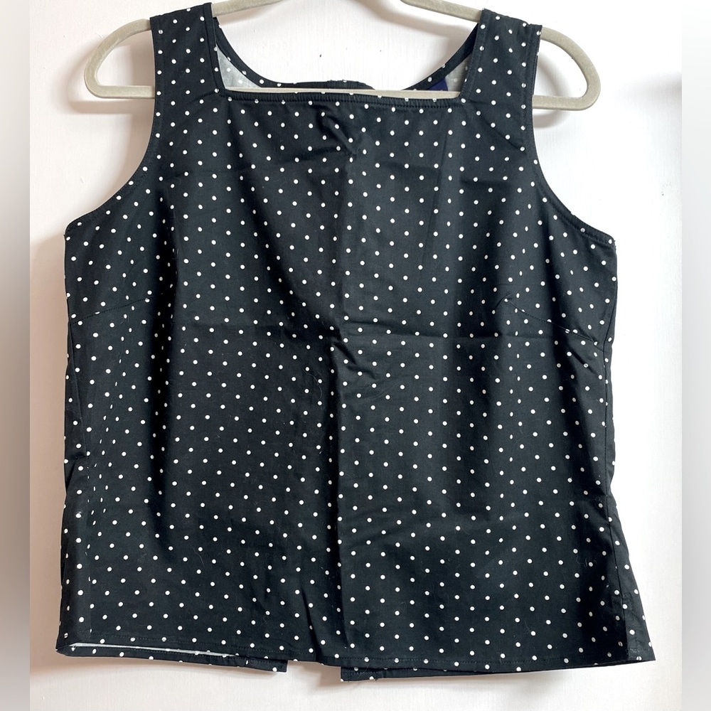 MACYS CHARTER CLUB BLACK POLKA DOT SLEEVELESS TANK button down back Size 12
